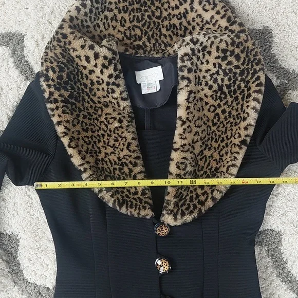 Cache Leopard & black skirt & jacket two-piece suit union made vintage size Med - Picture 14 of 16
